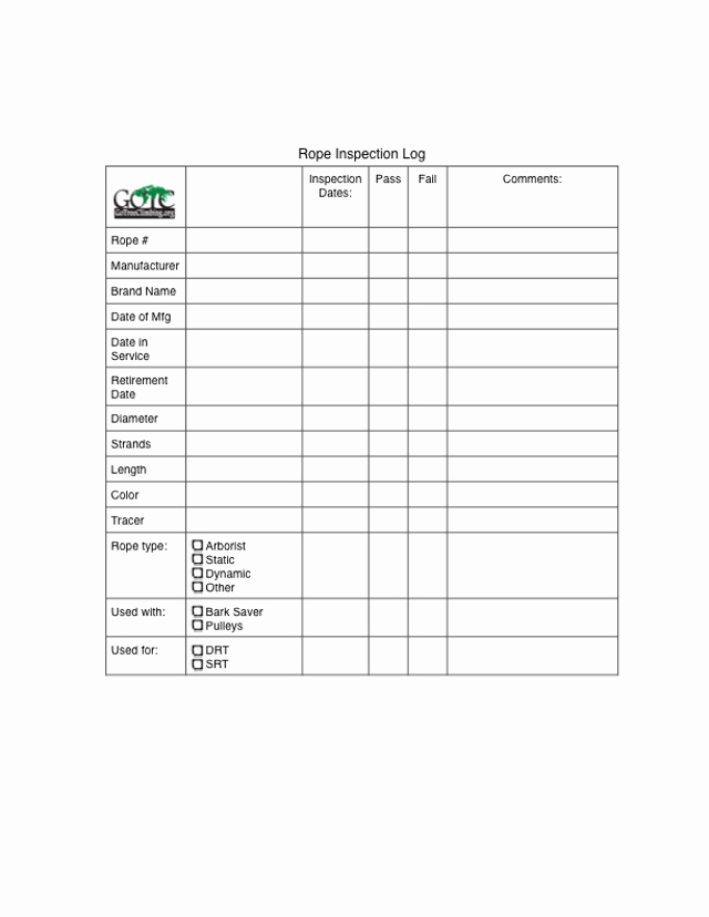 Inspection Log Template Inspirational Rope Inspection Log