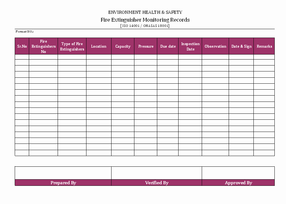 Inspection Log Template Lovely Fire Extinguisher Monitoring Records format Excel