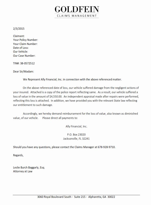 Insurance Demand Letter Unique Goldfein Claims Management