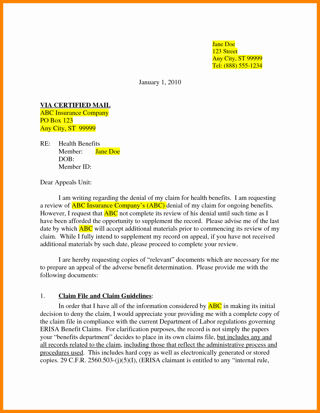 Insurance Denial Letter Template Luxury 7 Insurance Appeal Letter Sample