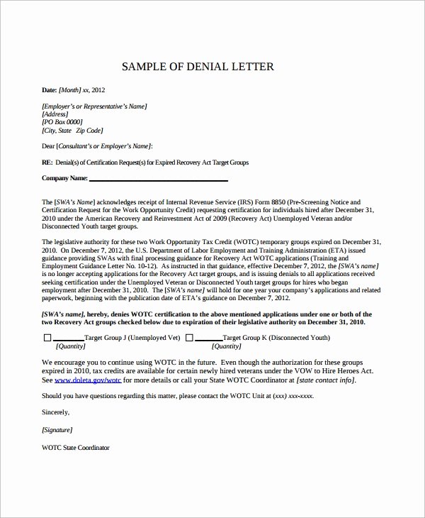 Insurance Denial Letter Template New Sample Denial Letter 8 Free Documents Download In Word Pdf