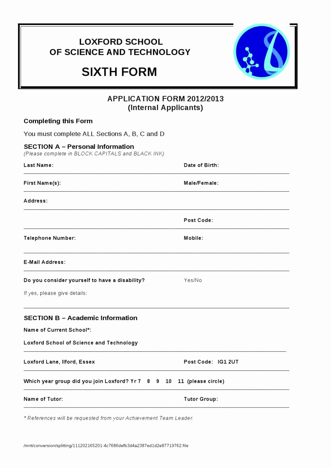Internal Application form Fresh Application form 6th form Internal by Sitewrights issuu