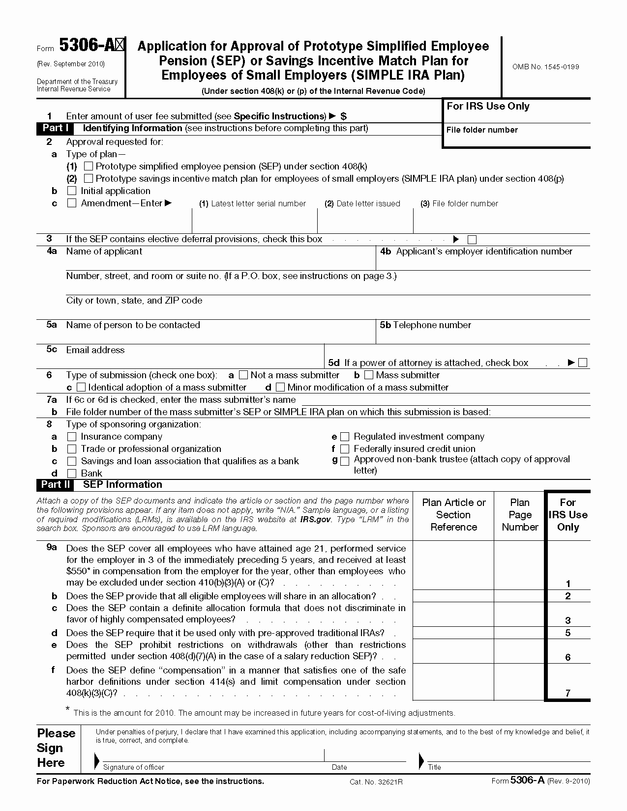 Internal Application form New form 5306 A Application for Approval Of Prototype