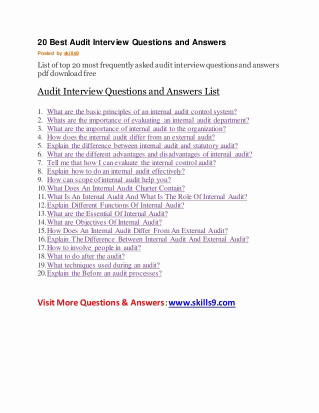 Internal Auditor Interview Questions Fresh 20 Best Audit Interview Questions and Answers