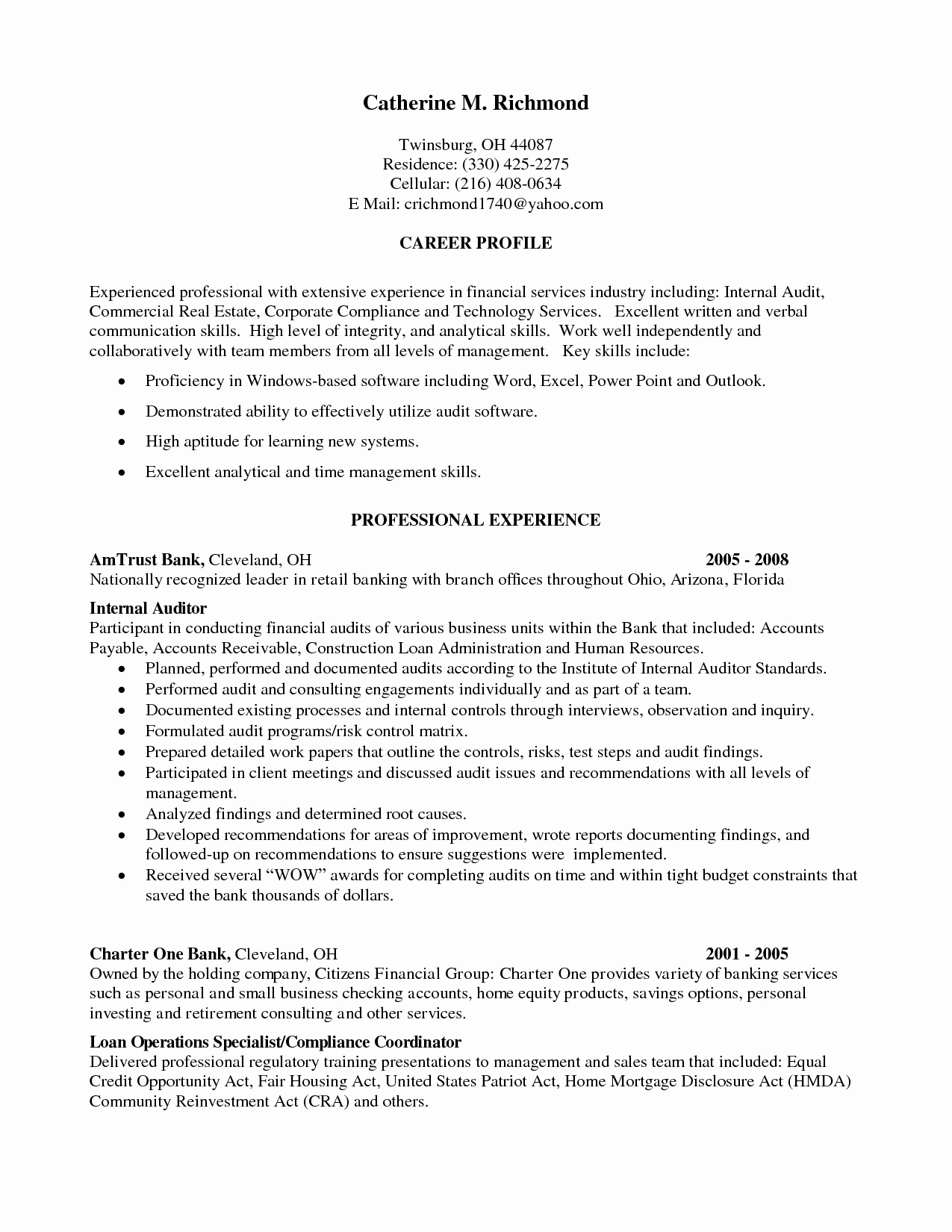 Internal Job Posting Template New Internal Auditor Resume