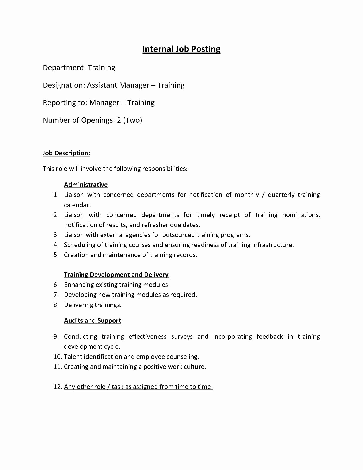 Internal Job Posting Template Unique Best S Of Sample Internal Job Posting Template