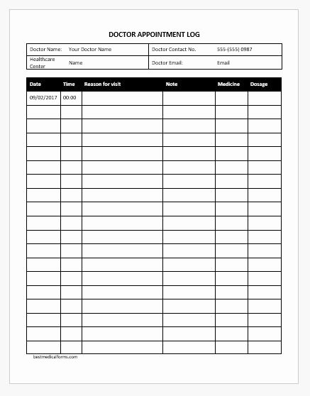 Internal Medicine Progress Note Template Unique Doctor Appointment Log Template