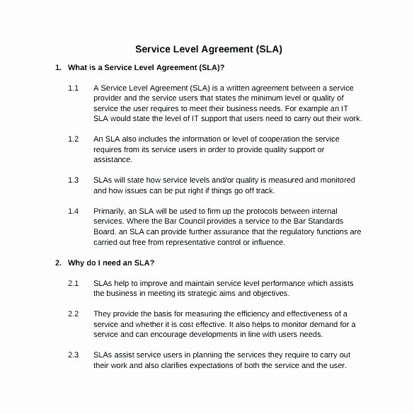 Internal Service Level Agreement Template Best Of Internal Service Quality Example 50 Quality Customer
