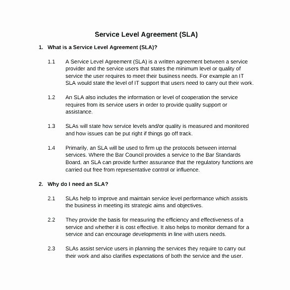 Internal Service Level Agreement Template Best Of Internal Service Quality Example 50 Quality Customer