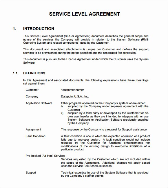 Internal Service Level Agreement Template Elegant 13 Service Level Agreement Samples