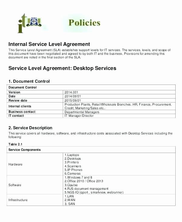 Internal Service Level Agreement Template Fresh Hr Agreements