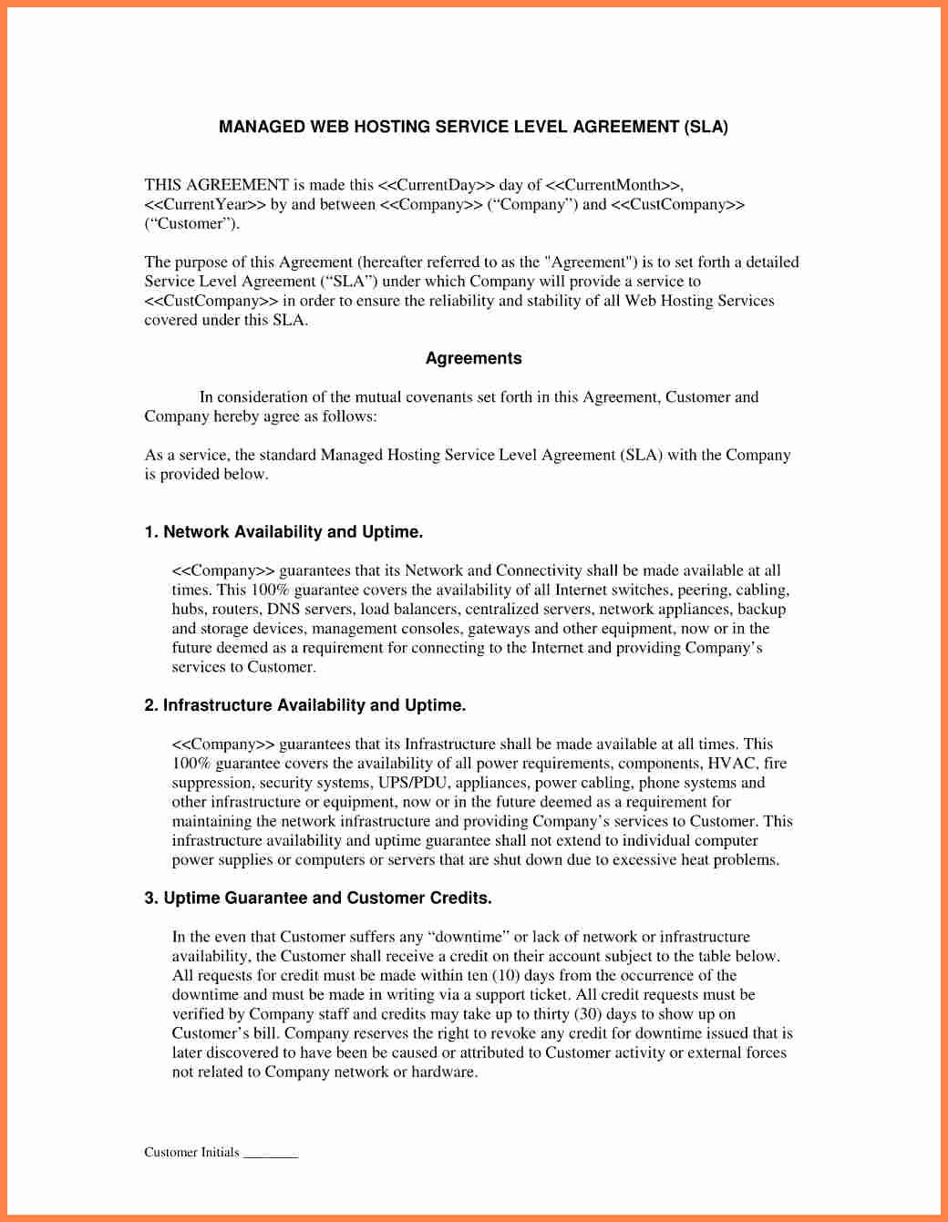 Internal Service Level Agreement Template Luxury 8 Training Service Level Agreement Template