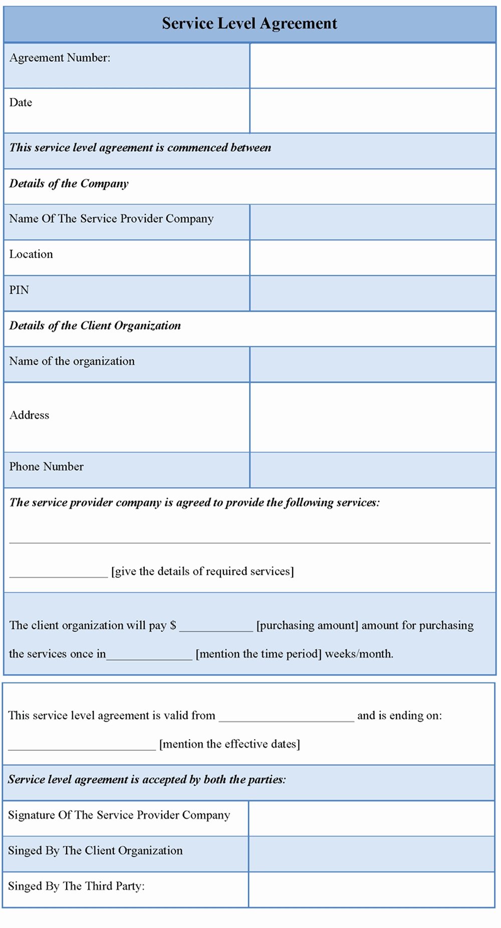 Internal Service Level Agreement Template Luxury Service Level Agreement format