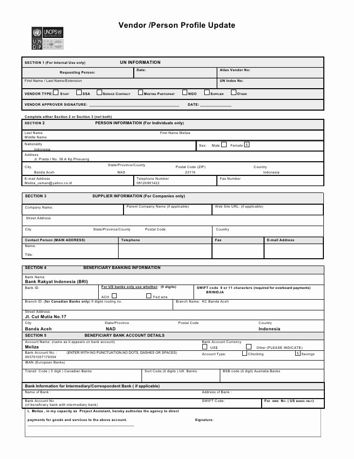 International Wire Transfer form Template Elegant Vendor form 12 07[1] New form