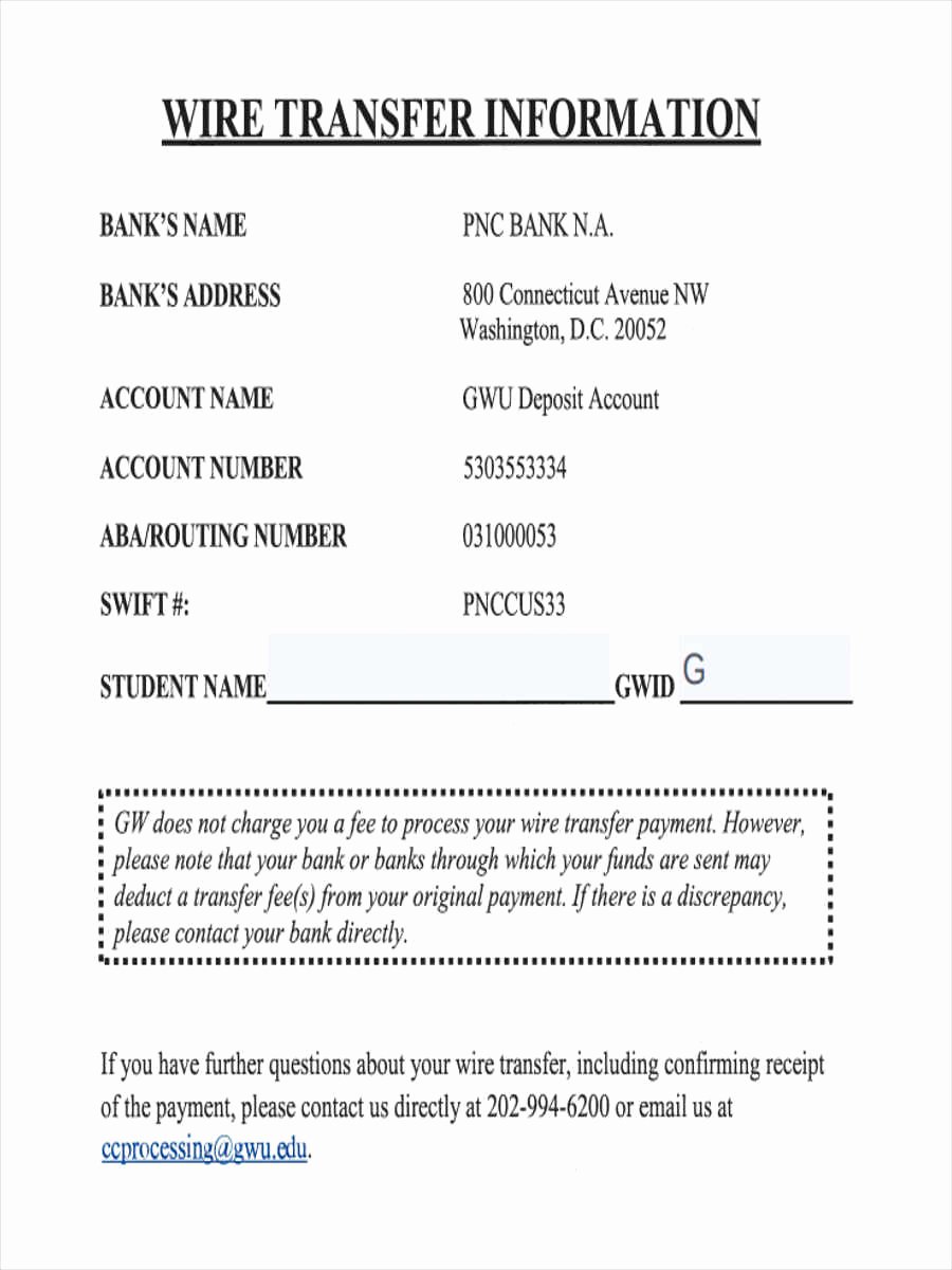 International Wire Transfer form Template Fresh 7 Wire Transfer forms Free Sample Example format Download