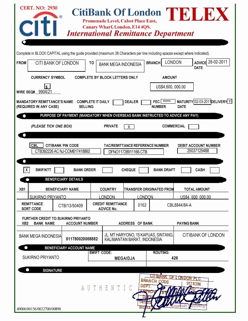 International Wire Transfer form Template Inspirational Keluarga Sukirno Citi Bank London