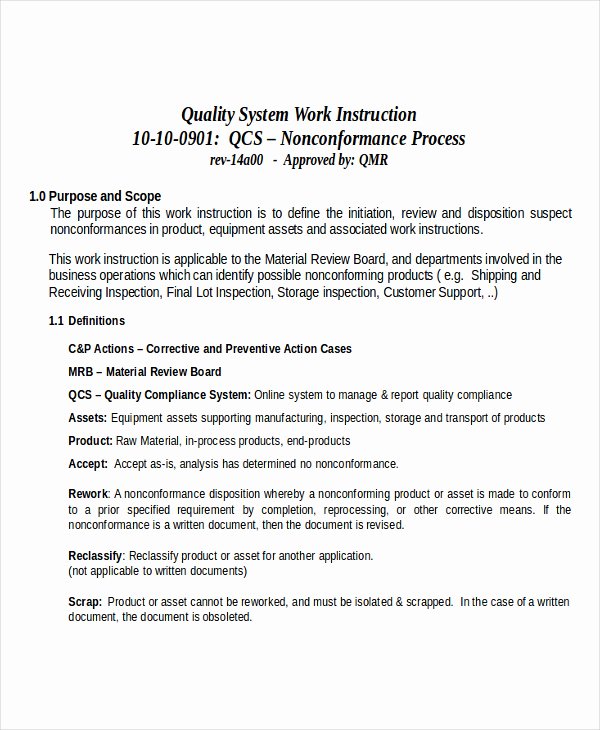 Iso 9001 Work Instruction Template New 30 Of iso Work Instruction Template Free