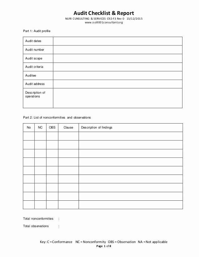 Iso Process Template Fresh iso 9001 2015 Audit Checklist &amp; Report