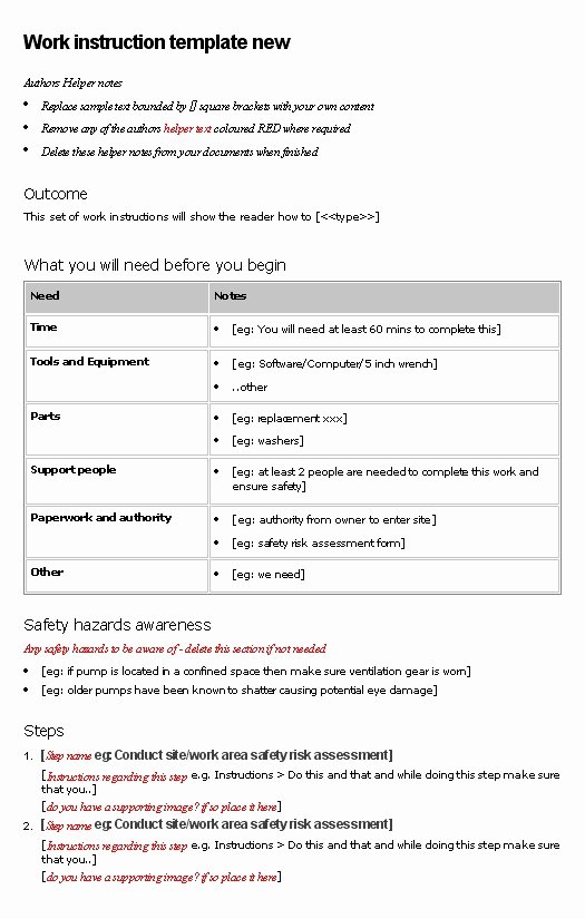 Iso Work Instruction Template Elegant Work Instruction Manual Sample