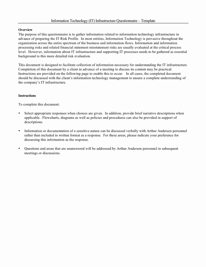 It Infrastructure Site Survey Template Unique It Infrastructure Questionnaire Template In Word and Pdf