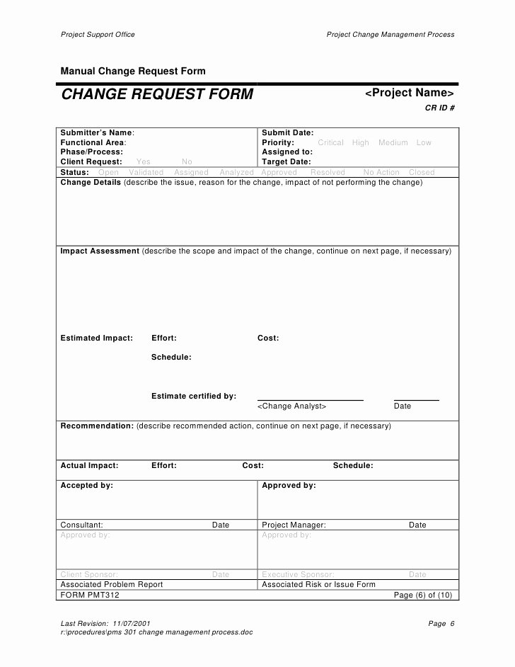 It Project Request form Template Elegant Collection Project Management Change Request form S