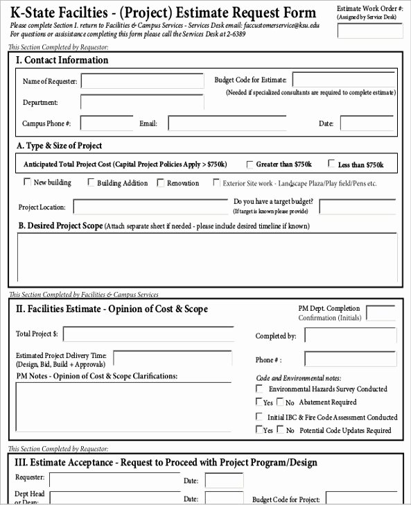 It Project Request form Template Lovely 9 Sample Estimate Request forms