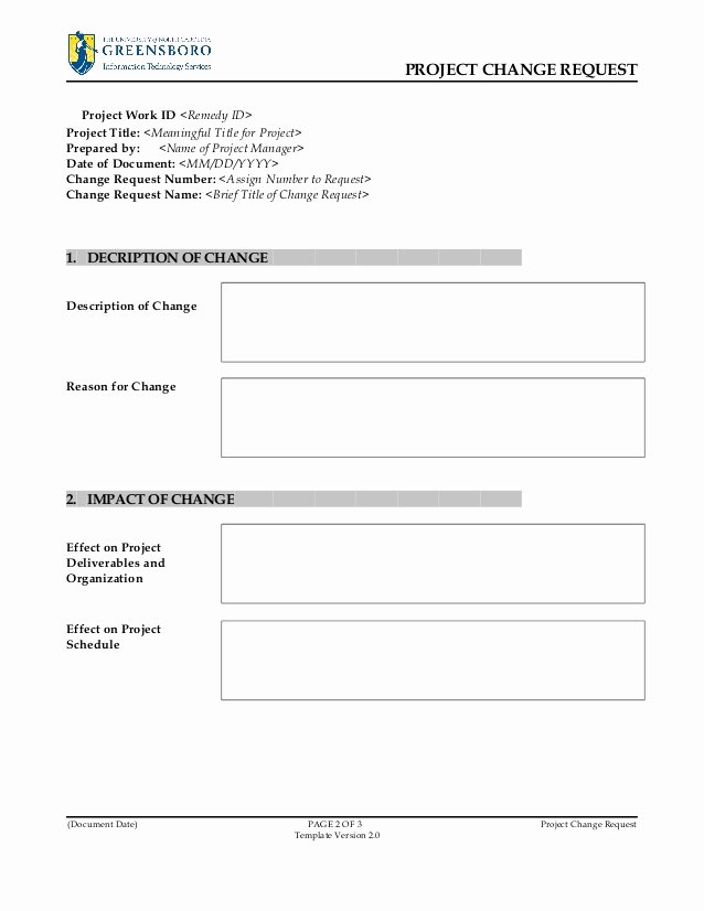 It Project Request form Template New Project Change Request Template V2 0