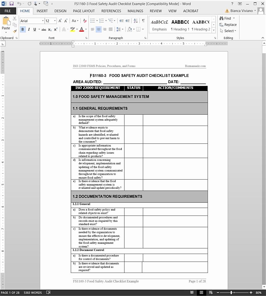 It Security Audit Checklist Template Beautiful iso Food Safety Haccp Audit Checklist Questions Contoh Teks