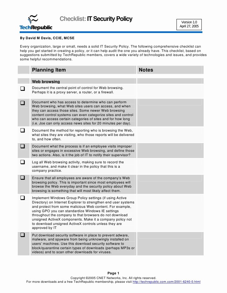 It Security Audit Checklist Template Lovely Security Policy Checklist