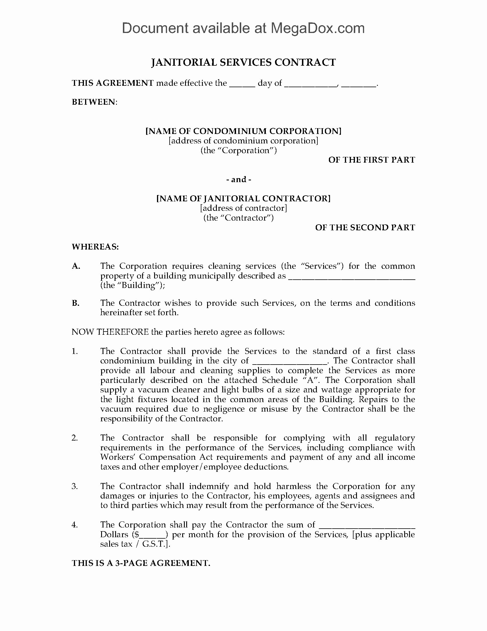 Janitorial Contract Template Awesome Cleaning Contract for Condominium Building