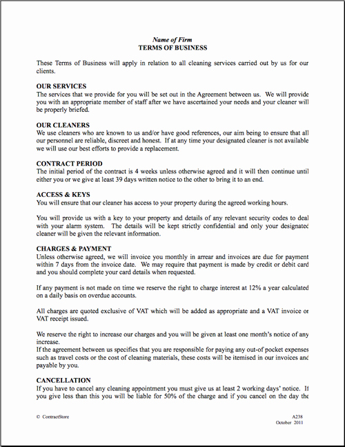 Janitorial Contract Template Awesome Free Printable Cleaning Contract Template form Generic