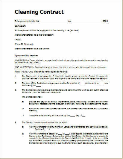 Janitorial Contract Template Best Of Sample Cleaning Contract Template for Ms Word