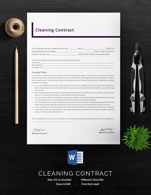 Janitorial Contract Template Elegant Cleaning Contract Template 27 Word Pdf Documents