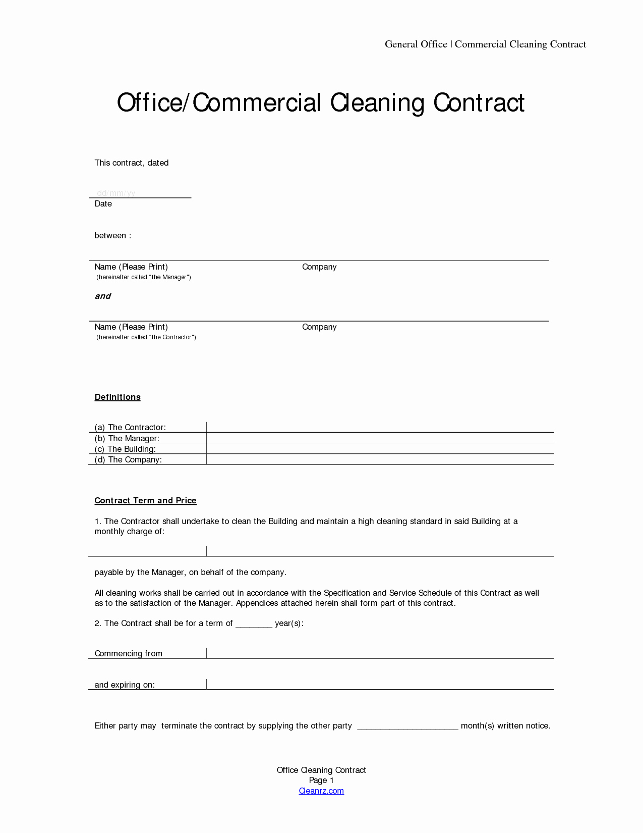 Janitorial Contract Template Elegant Cleaning Contract Template Free Printable Documents