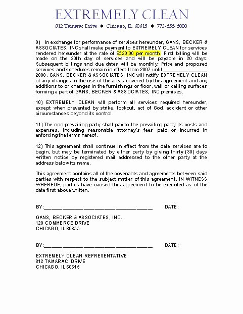 Janitorial Contract Template Lovely Free Printable Cleaning Contract Template form Generic