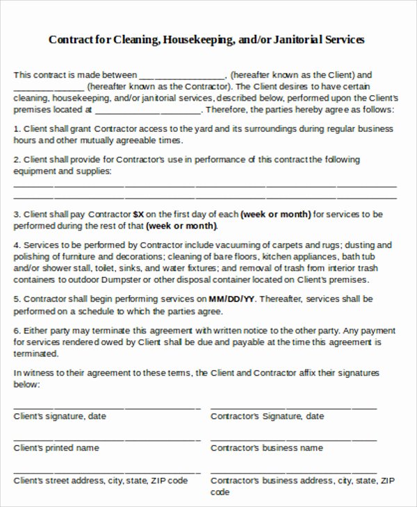 Janitorial Contract Template New 15 Cleaning Contract Templates Docs Word Pdf Apple