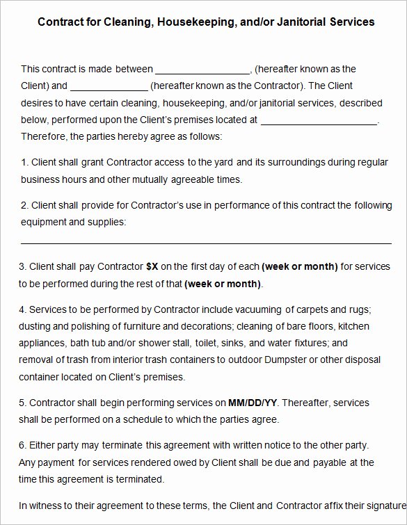 Janitorial Contract Template Unique 22 Cleaning Contract Templates Word Google Docs Pages