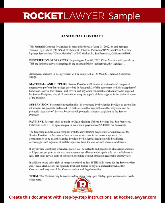 Janitorial Contract Template Unique Janitorial Services Contract Janitorial Contract with