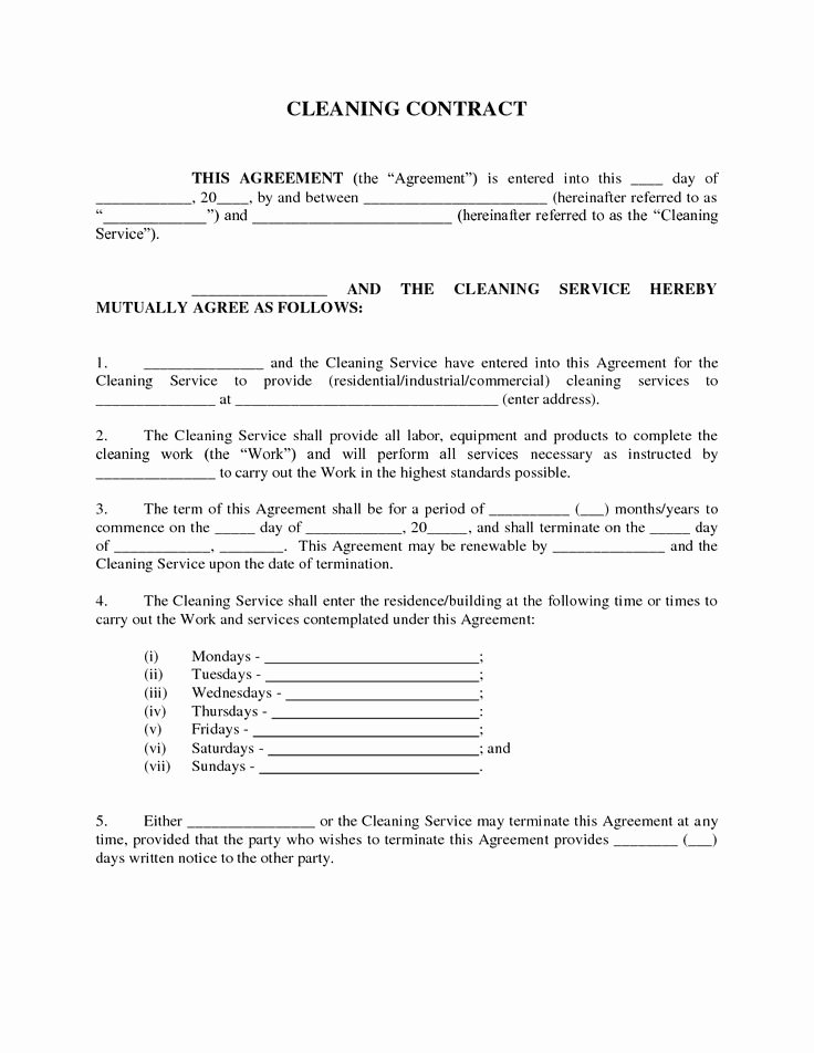 Janitorial Contract Template Unique Maid Service Sample Maid Service Agreement Cleaning