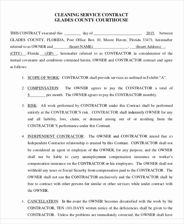 Janitorial Contracts Samples New 15 Cleaning Contract Templates Docs Word Pdf Apple