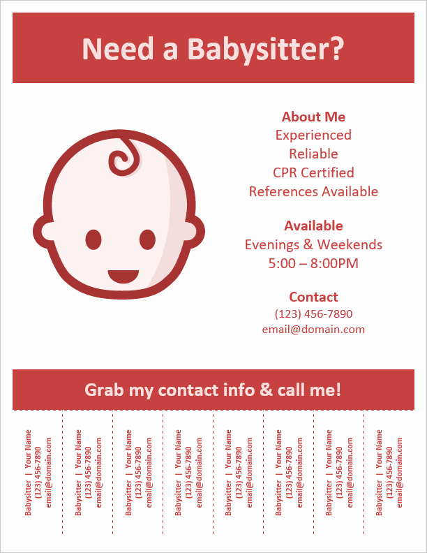 Job Advertisement Template Microsoft Word Awesome Babysitting Flyer Template with Pull Tabs by Vertex42