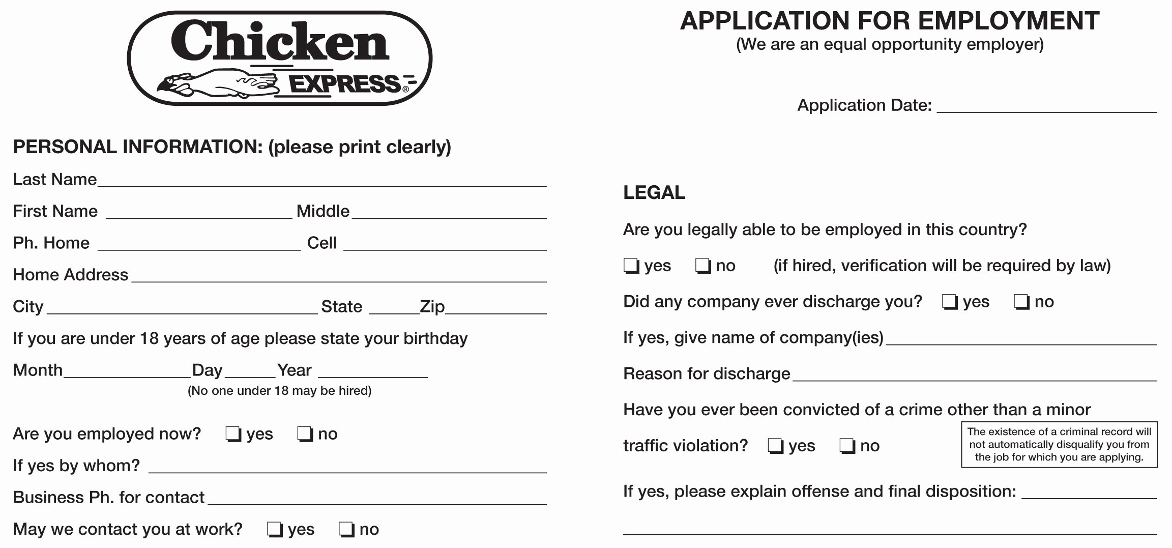 Job Application Sample Pdf Best Of Chicken Express Job Application Printable Employment Pdf