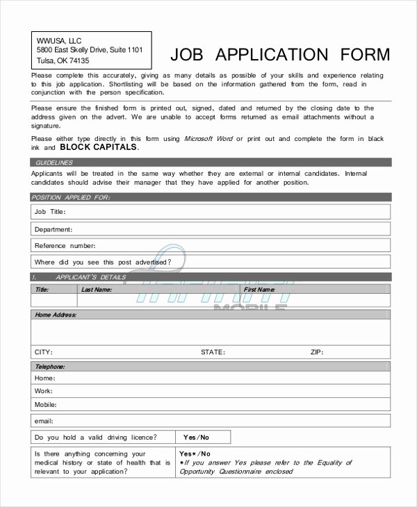Job Application Sample Pdf Lovely Sample Generic Job Application form 9 Free Documents In