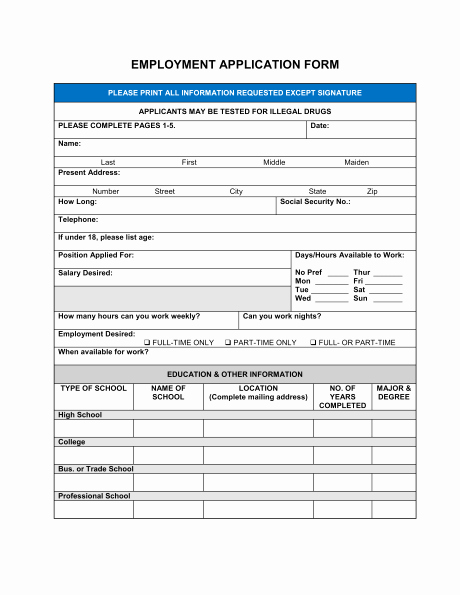 Job Application Sample Pdf New Free Printable Job Application form Template form Generic