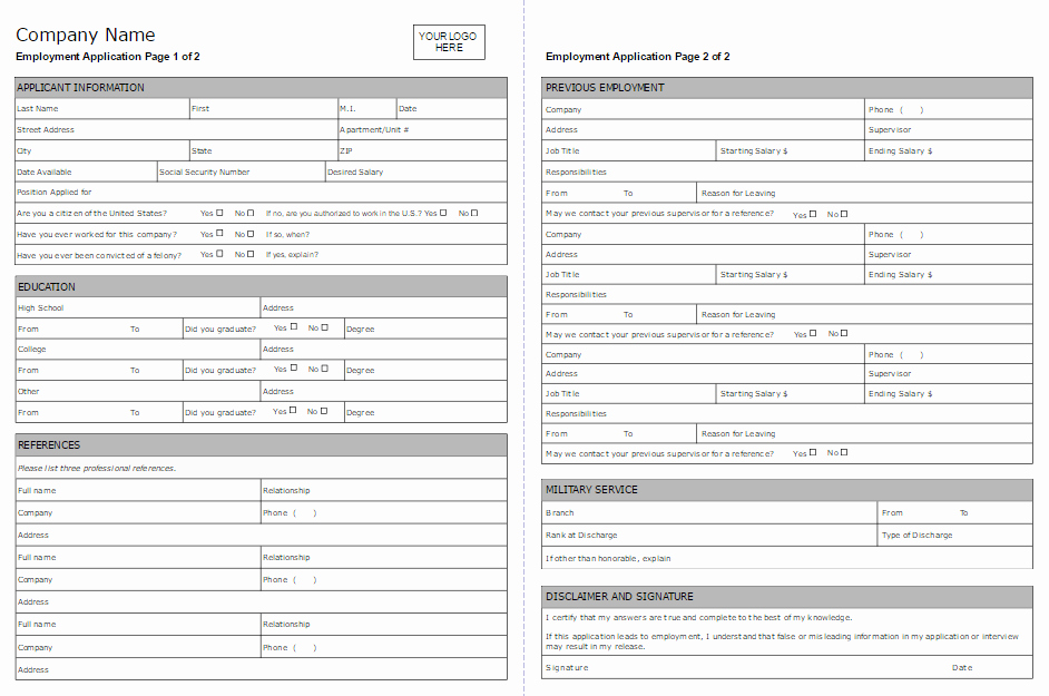 Job Applications Template Elegant Employment Application form software Try It Free