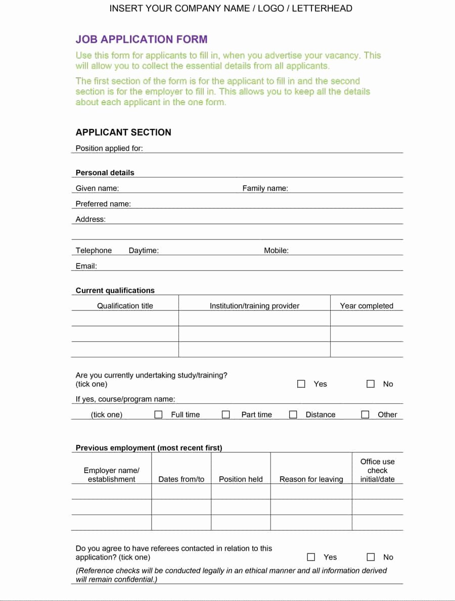 Job Applications Template Inspirational 50 Free Employment Job Application form Templates