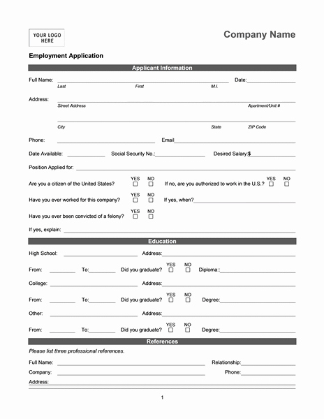 Job Applications Template Lovely Employment Application Online