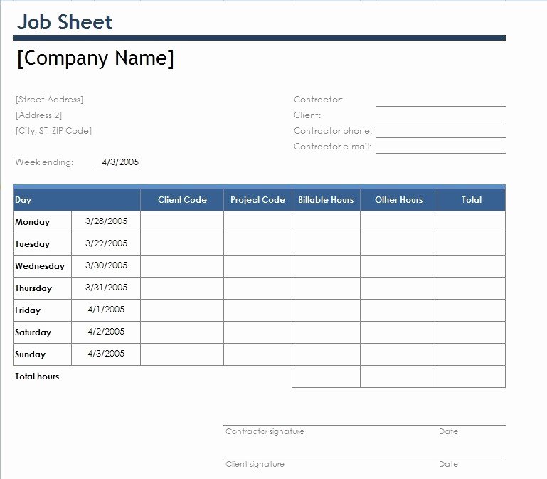 Job Cost Sheet Template Awesome Job Sheet Template Word Templates