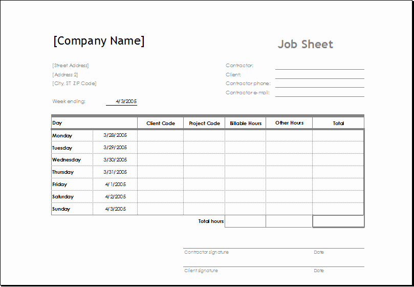 Job Cost Sheet Template Beautiful Sample Job Sheet Template for Ms Excel