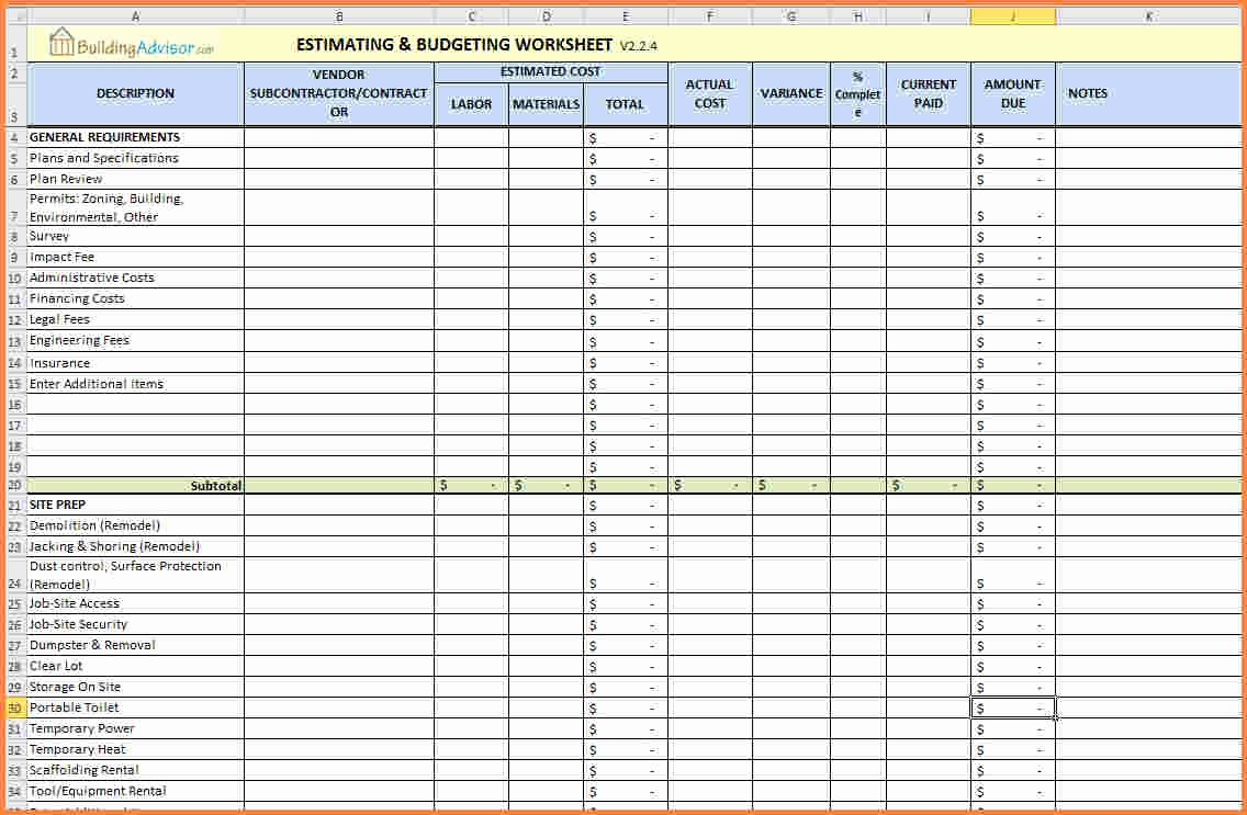 Job Cost Sheet Template Excel Fresh 9 Construction Job Costing Spreadsheet